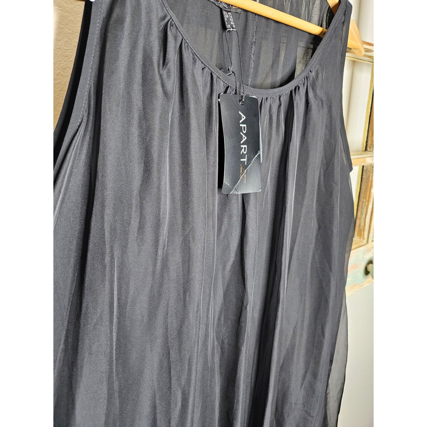 NWT APART Black Sleeveless Dress slip dress with Sheer overlay Size 8