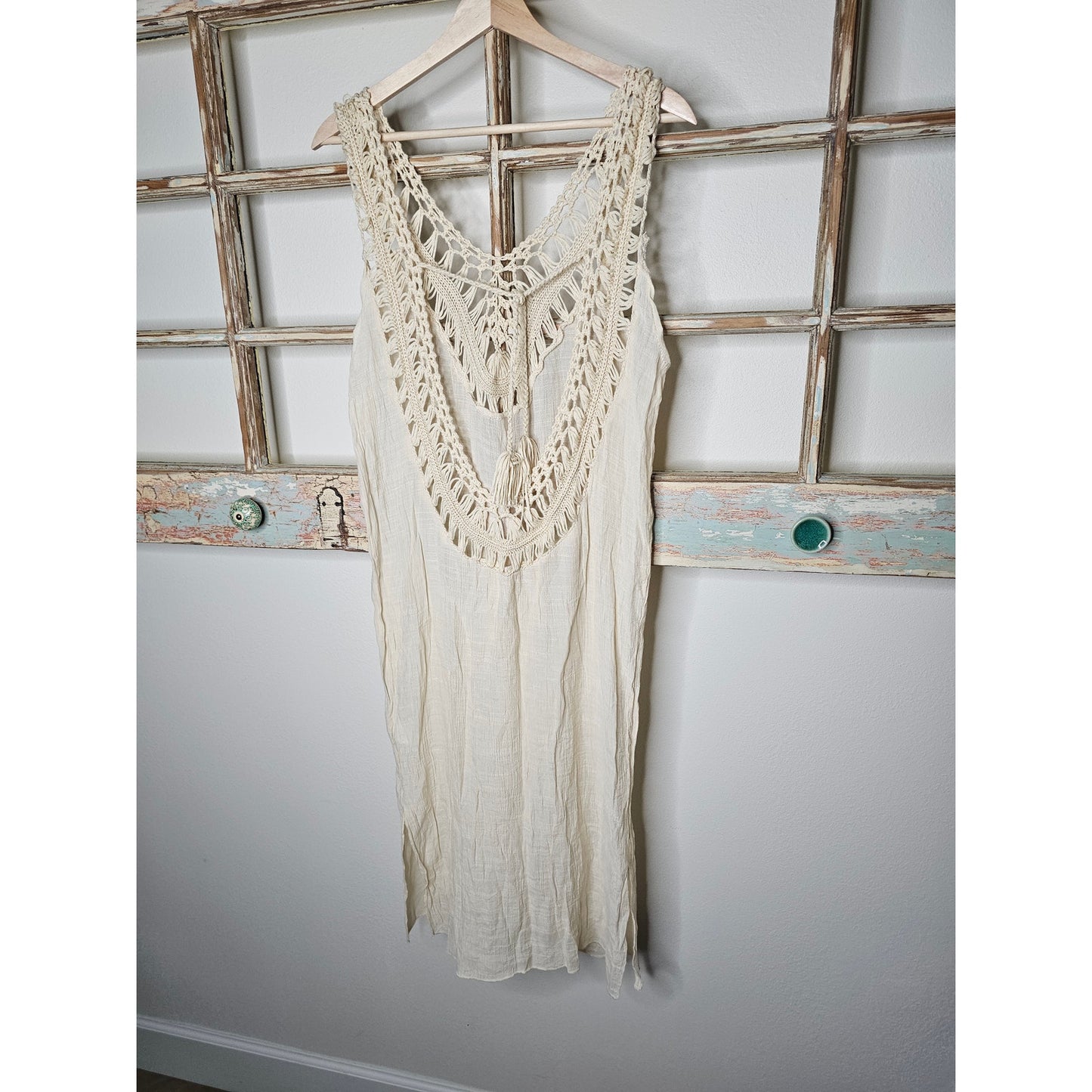 Floerns Women's Sleeveless V Neck Slit Hem Crochet Cover Up Dress size Medium