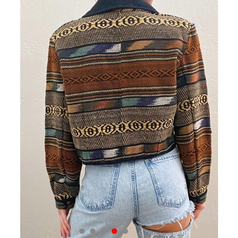 Vintage boho Tapestry Cropped Southwest Aztec Jacket size large