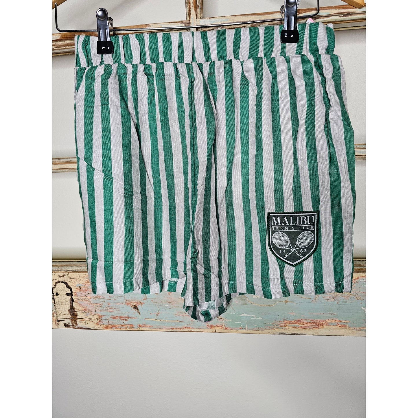NWT Green & White Malibu Tennis Club Striped Shorts Ladies Size Small