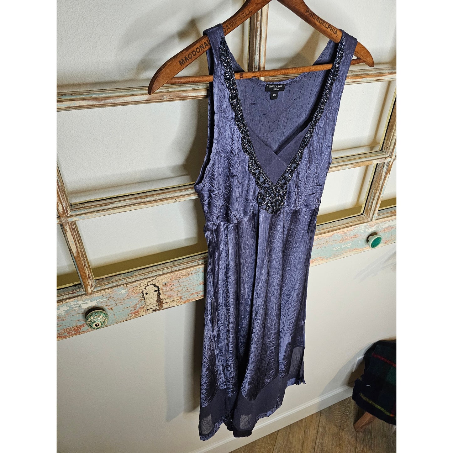 Komarov Blue Sleeveless lightweight Handkerchief Hem Ladies Dress size Small