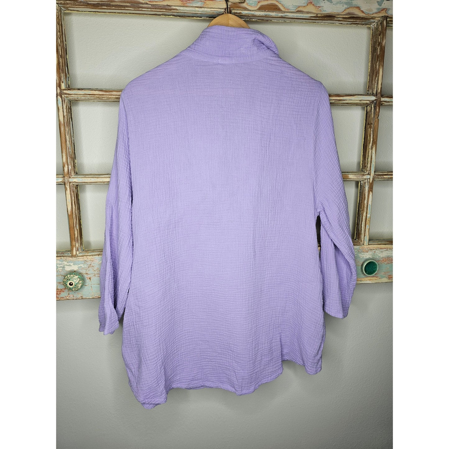 Et' Lois Cotton Purple Gauzy pullover Ladies size Large