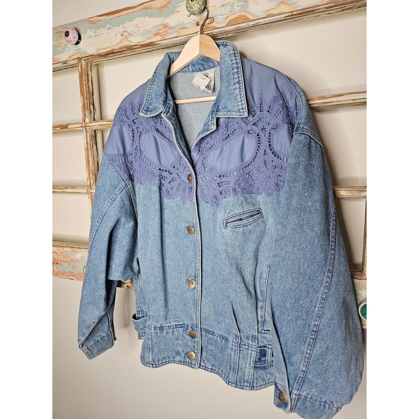 Vintage Denim Jacket By Together With Lace Dolman Sleeves Ladies Size XL