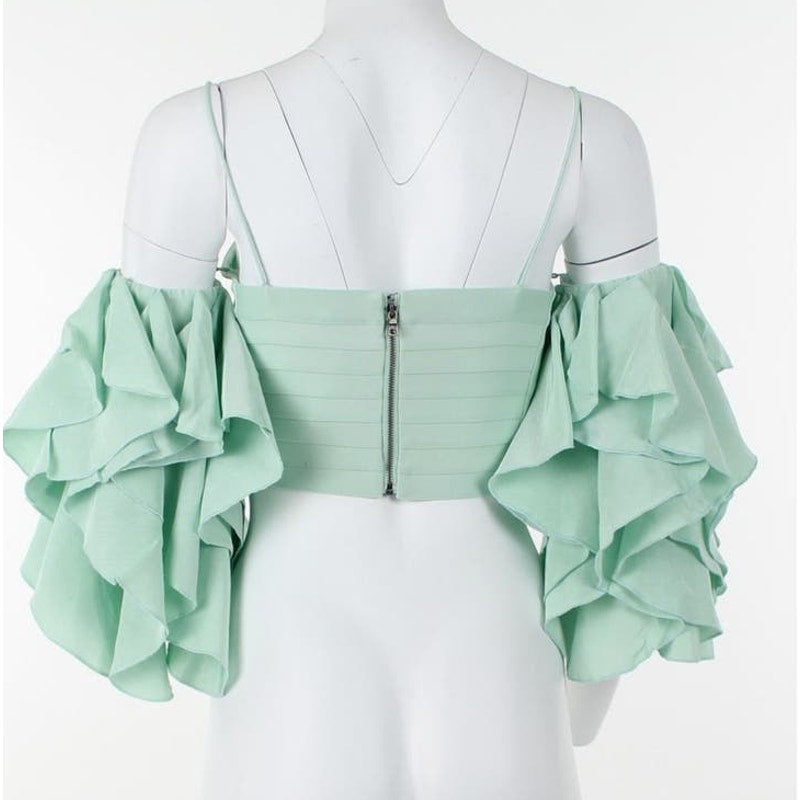 NWT Alice + Olivia Nakia Cold Shoulder Crop Top in Mint Ladies size 8