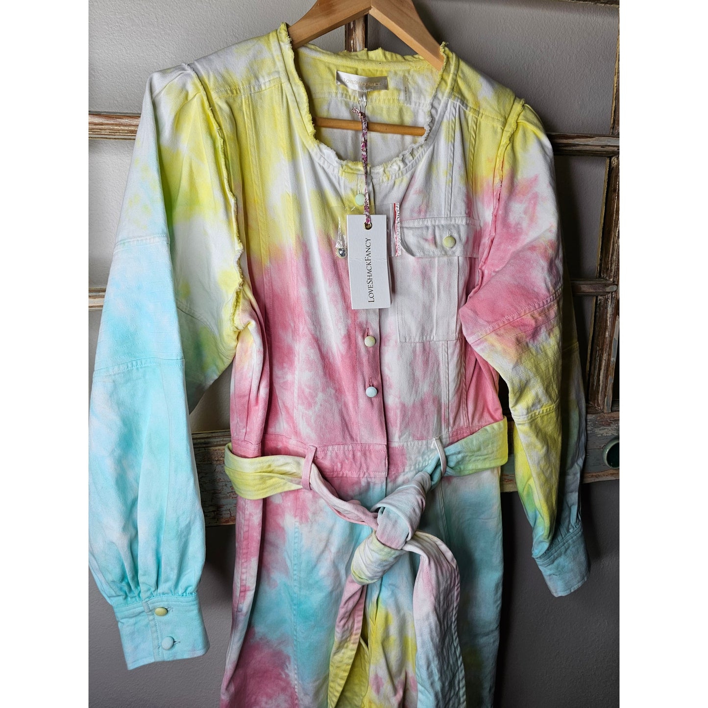 NWT Love Shack Fancy Paca Jumpsuit Rainbow Radial Tie Dye Size 6