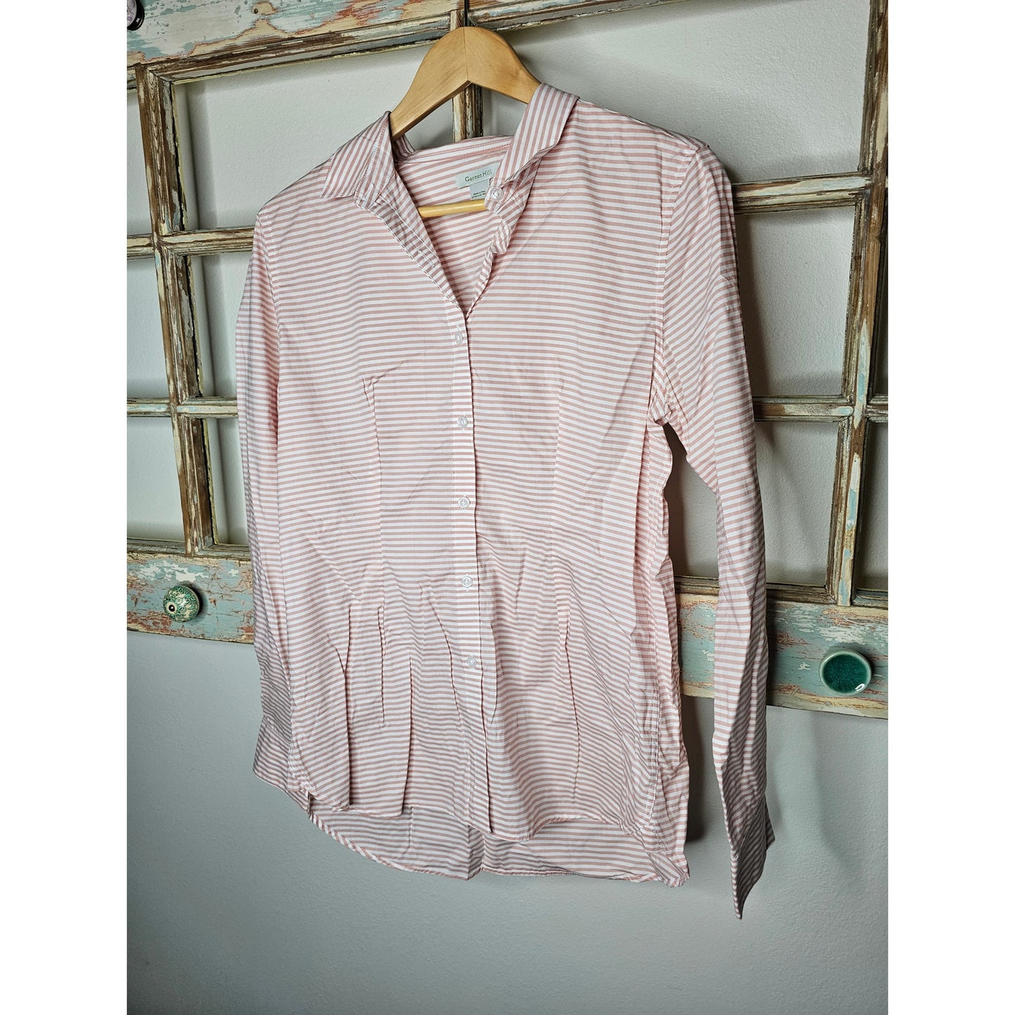 Garnet Hill Organic Pina Striped Button Up Long Sleeve Ladies Size 8