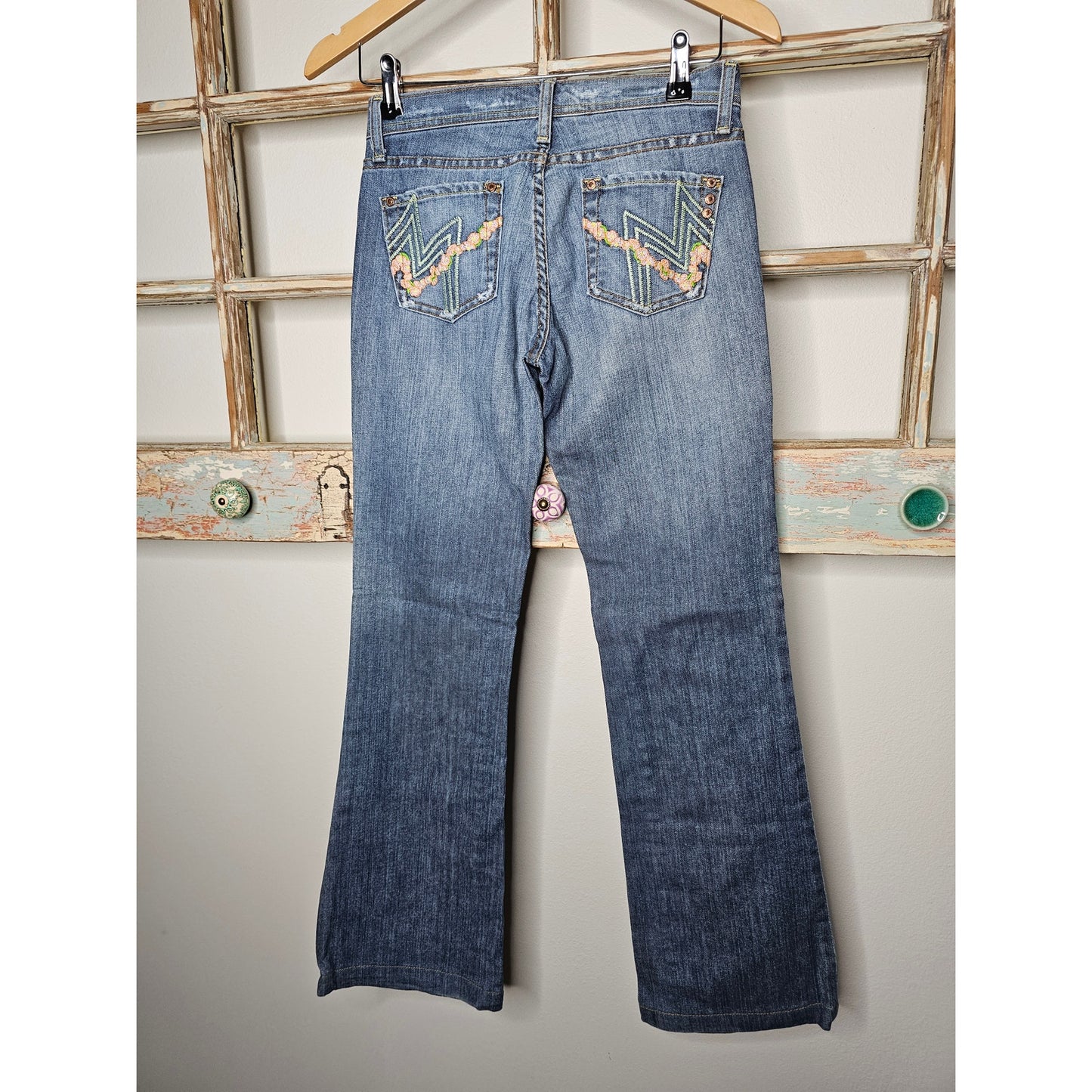 Miss Me Jeans Bootcut Blue/ Orange Floral Embroidery Ladies size 26
