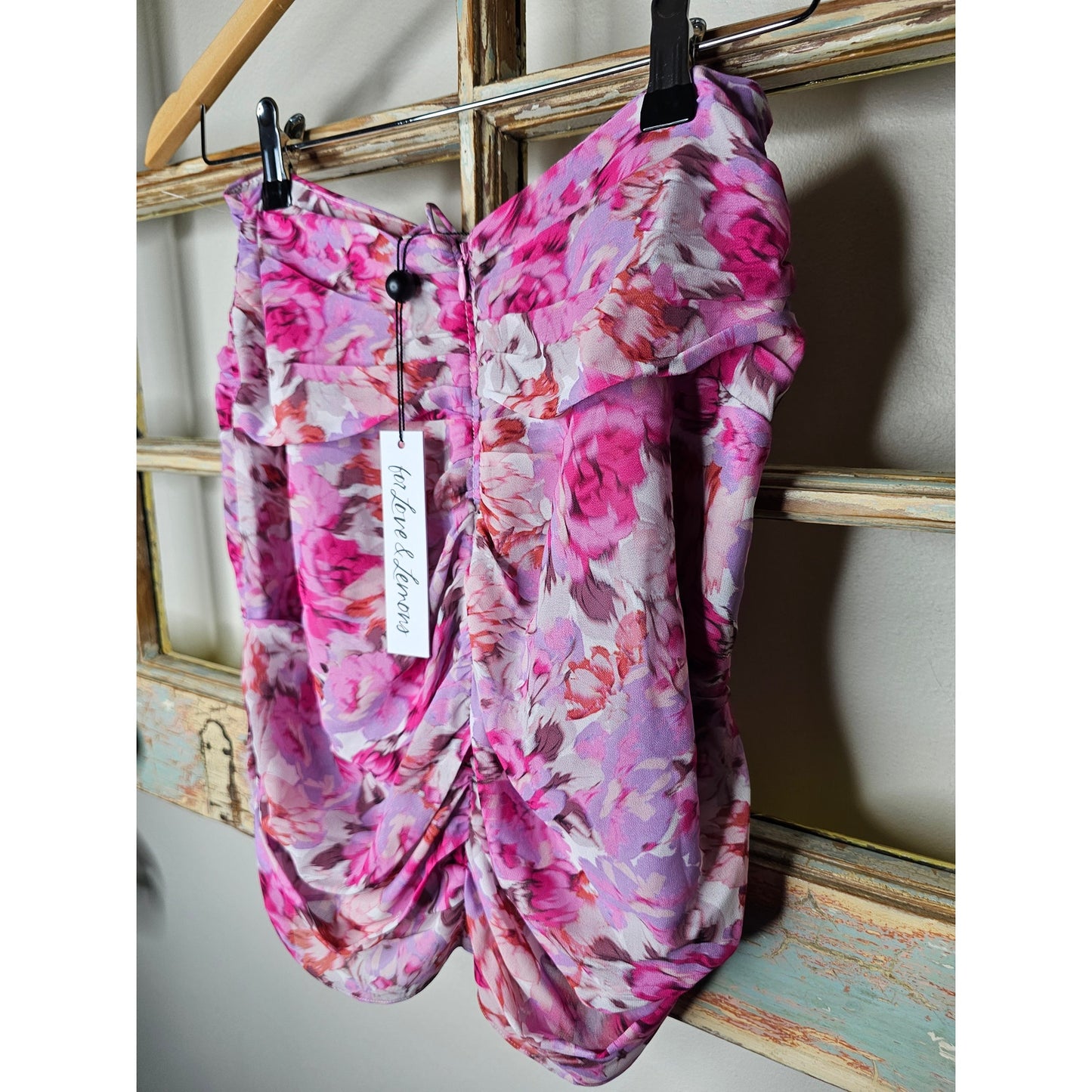 NWT For Love & Lemons Annabelle Mini Skirt Pink Floral Size Small