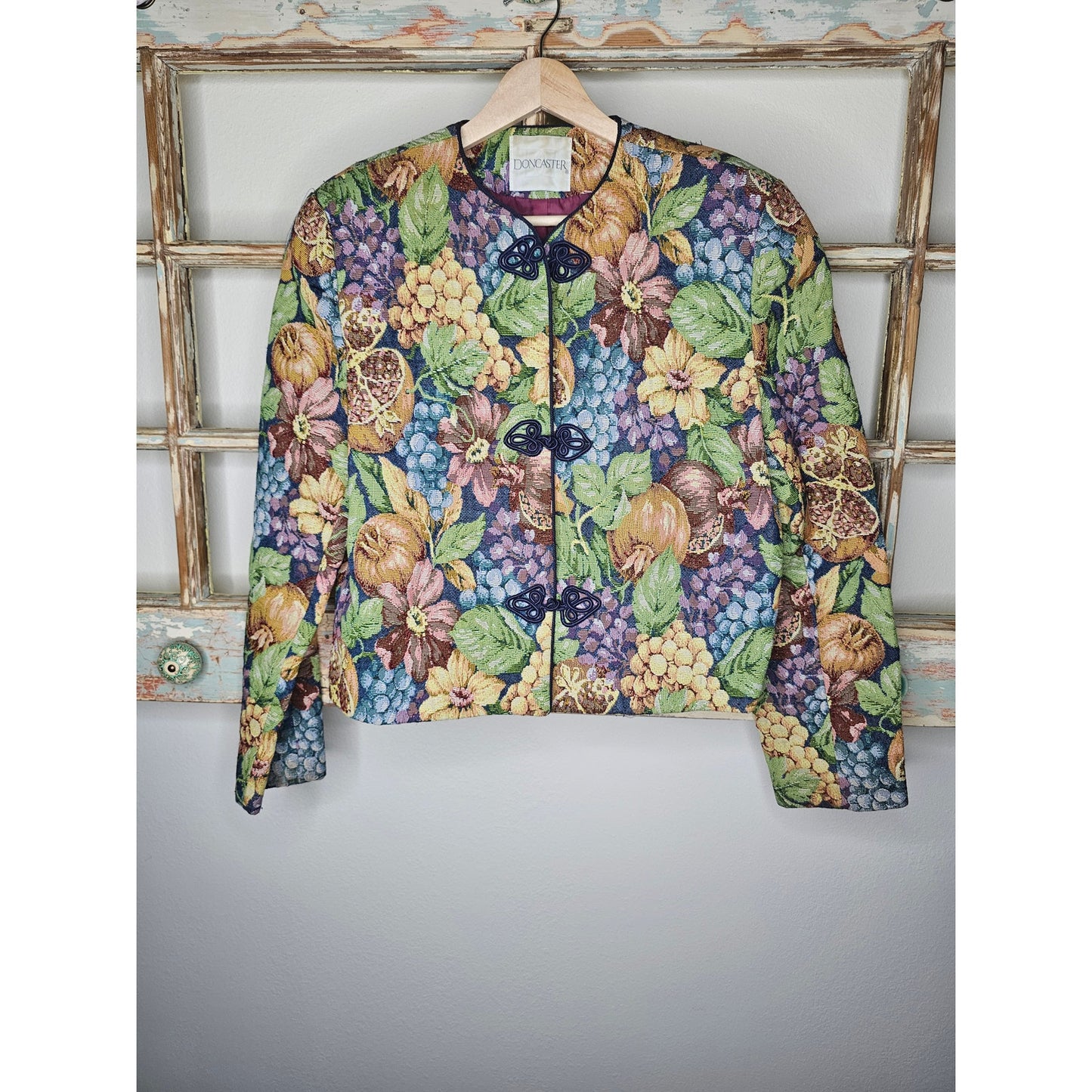 Vintage Don Caster 80's Fruit Brocade Cropped Blazer Ladies size Medium