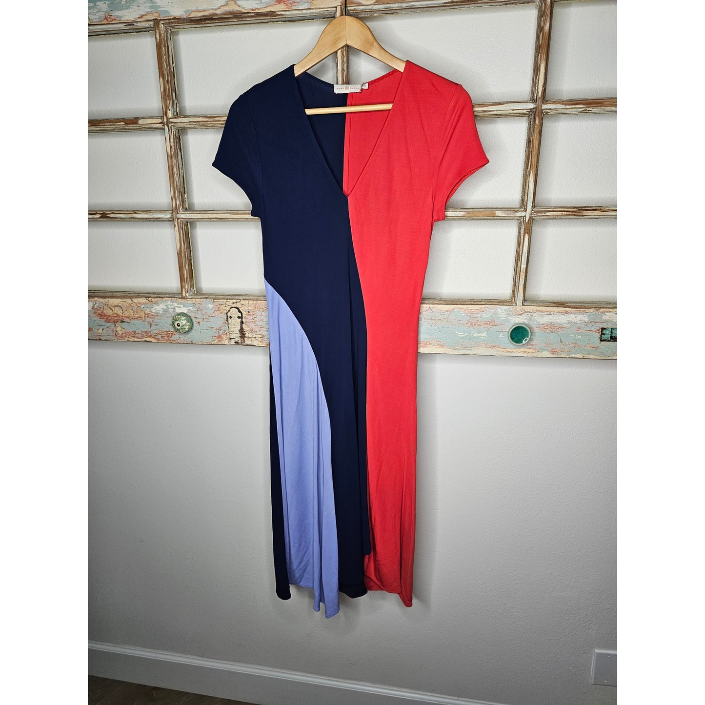 Tory Burch Walden Asymmetrical Color block Midi Dress Ladies Size Small