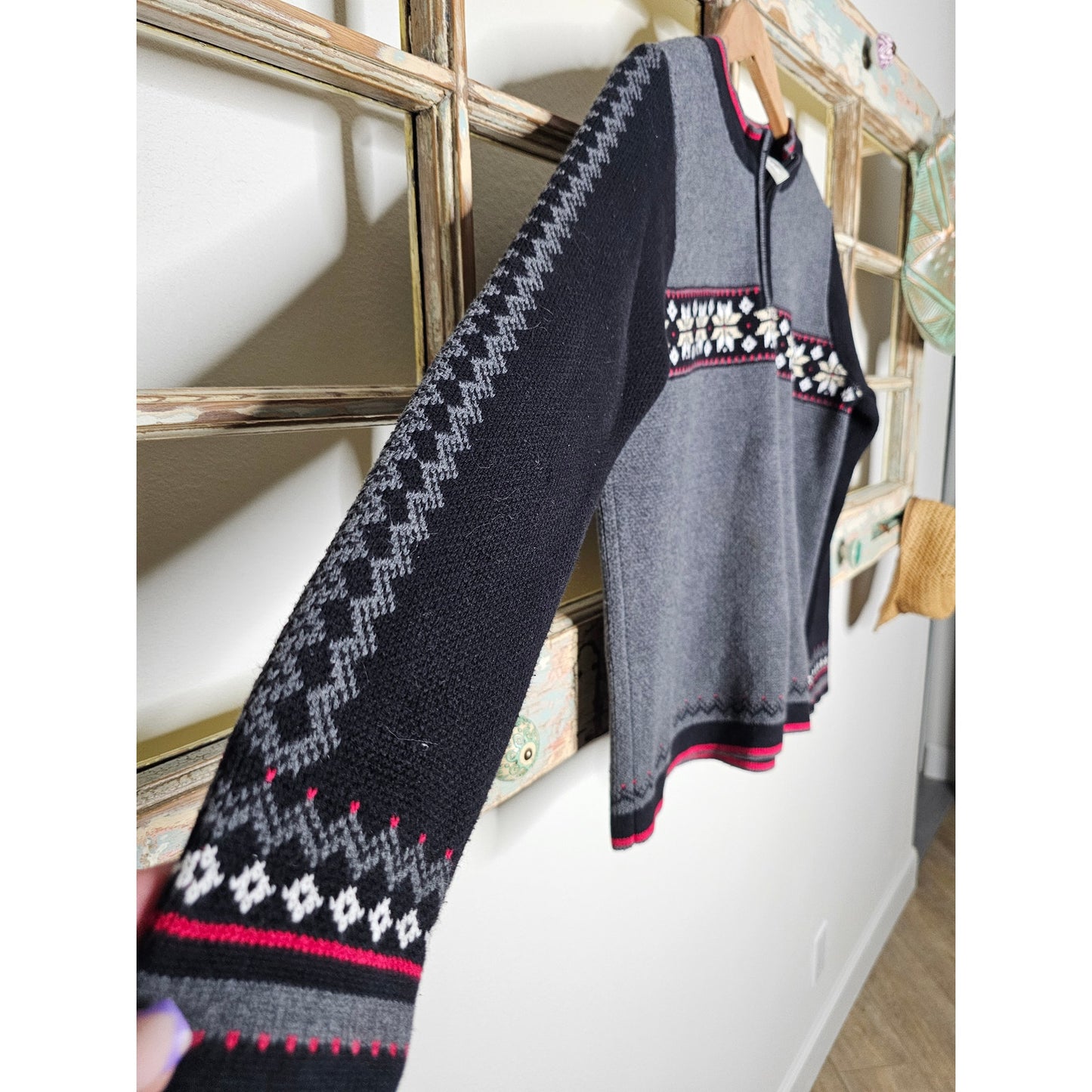 Hanna Anderson Fair Isle Colorblock 1/3 Zip Sweater Ladies size small