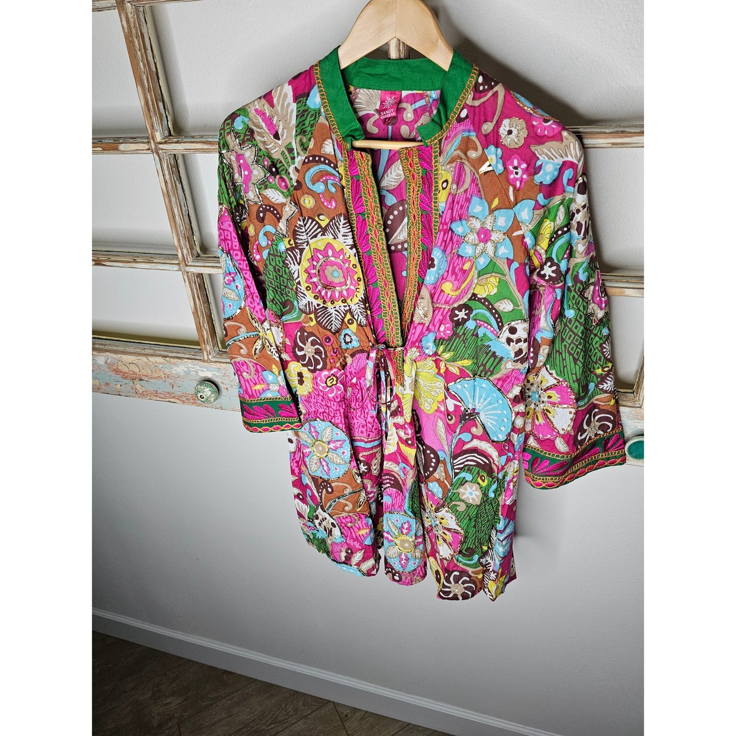 Sandy Starkman Embellished Boho Tunic Top Embroidered Ladies Size Small