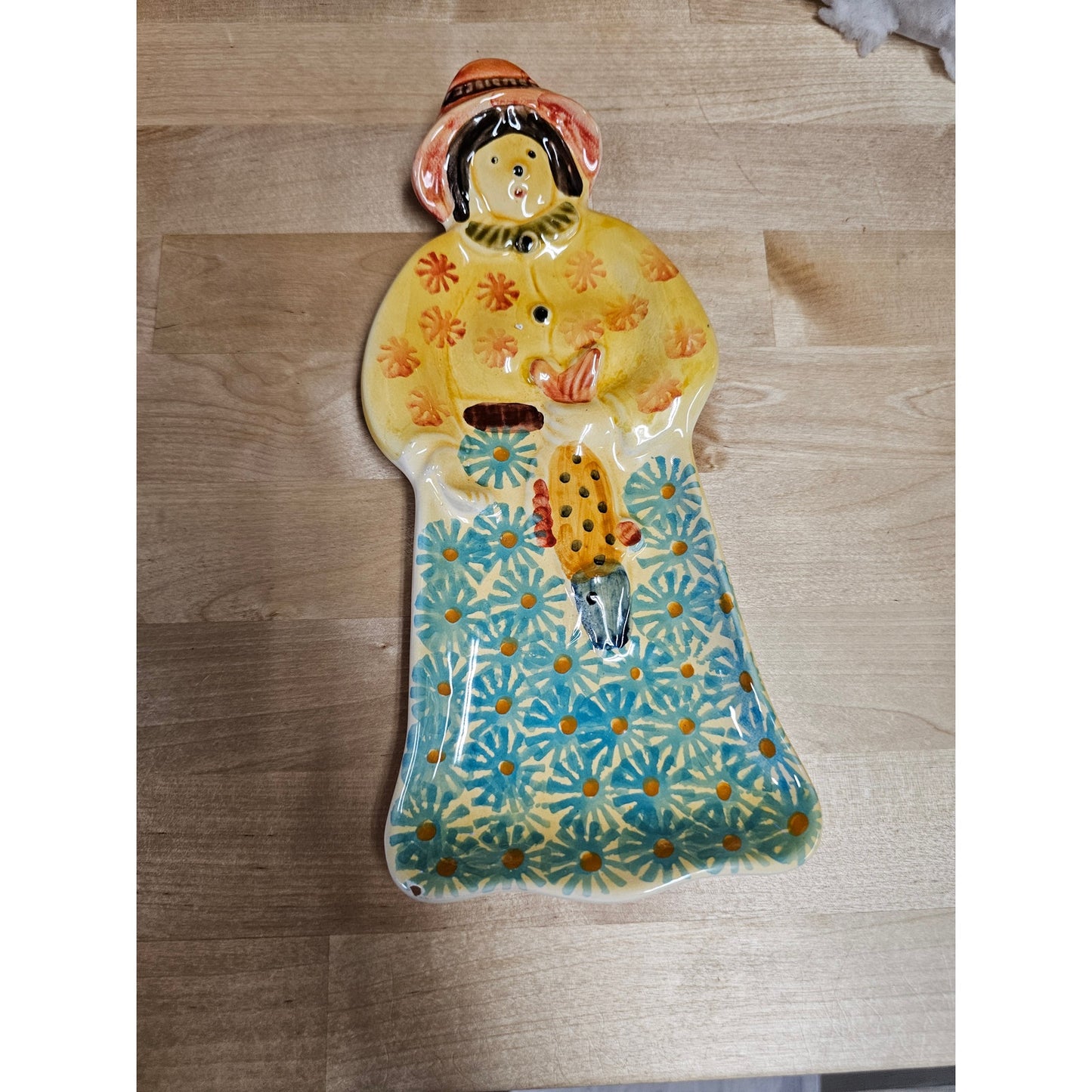 Vintage Ceramic Italian Spoon Rest/ Wall Hanging Italian Woman with Fish