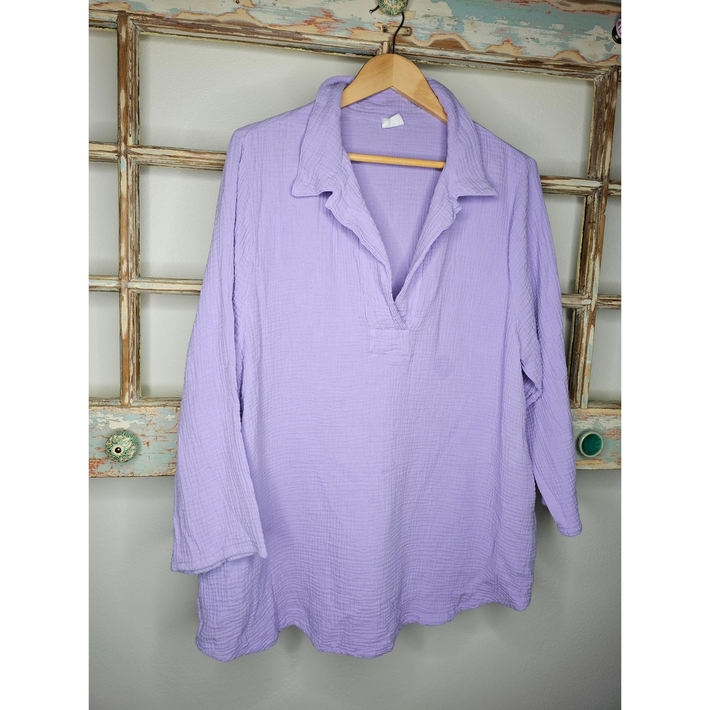 Et' Lois Cotton Purple Gauzy pullover Ladies size Large
