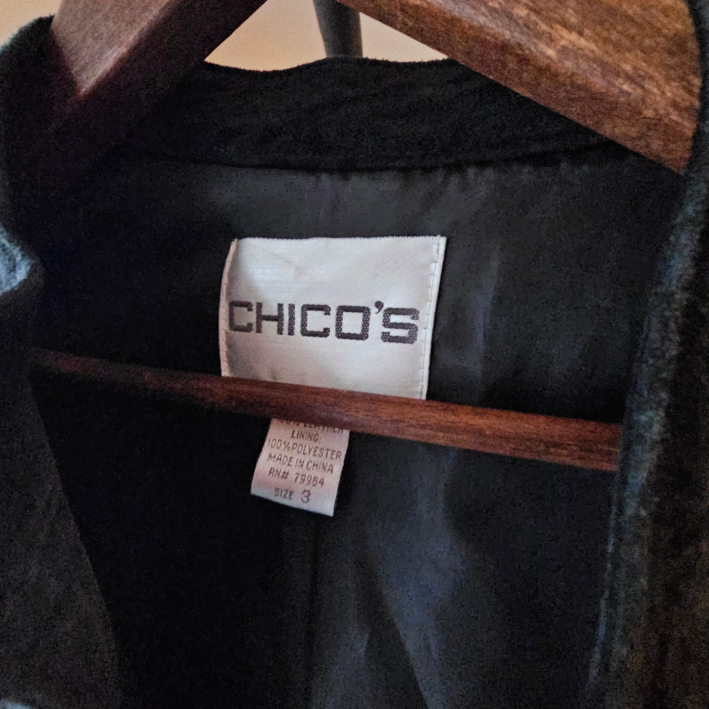 Chico's Black Suede Leather Militant style Jacket Ladies size 3 / large