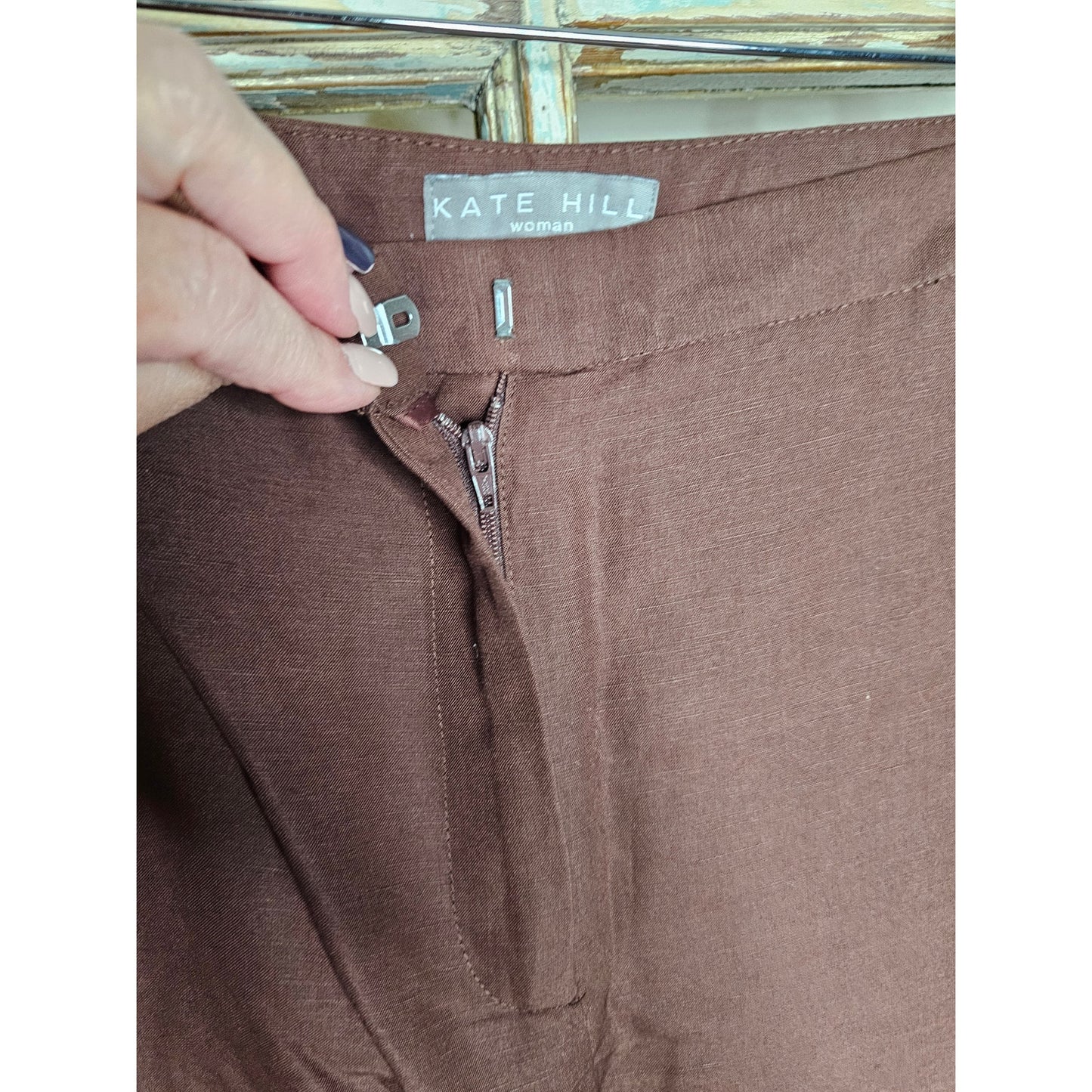 NWT Kate Hill Brown Linen Blend Lined Pants Women's Size 20W