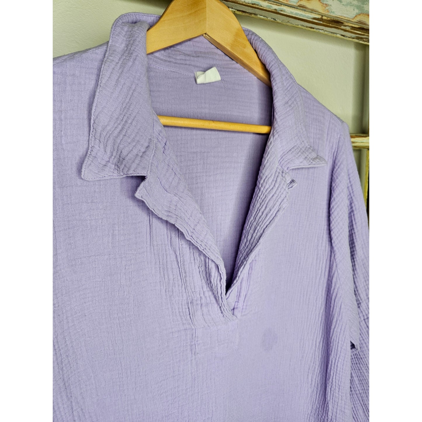Et' Lois Cotton Purple Gauzy pullover Ladies size Large