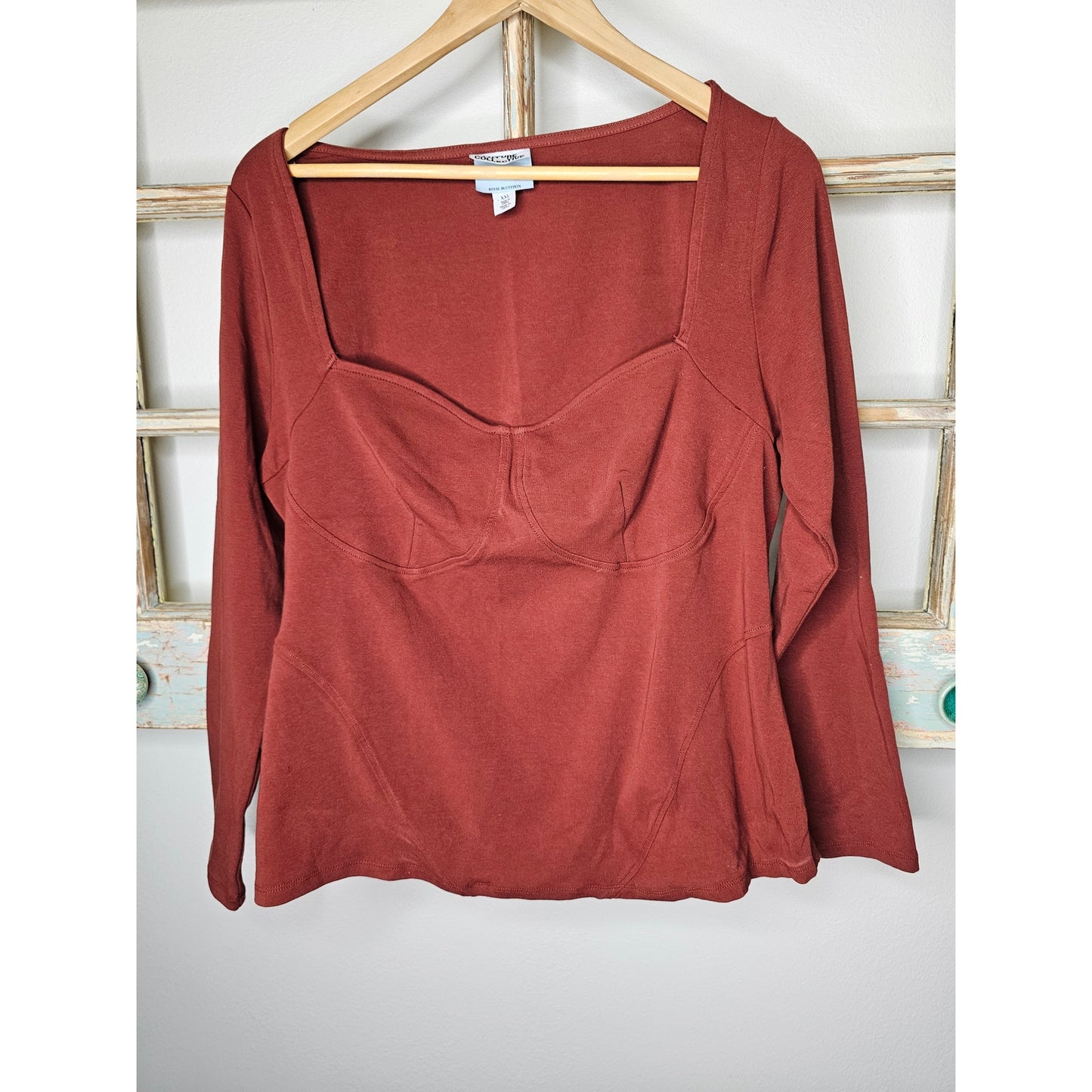 NWOT Rusty Rose Ribbed Corset Style Long Sleeve Top Size XXL