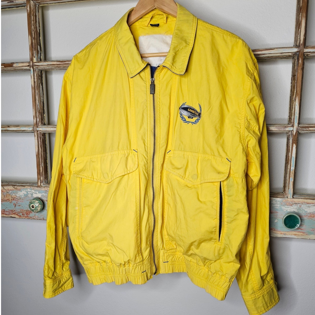 Vintage Goodyear Blimp Yellow & Blue Zip Up Utility Jacket Men's Size Medium