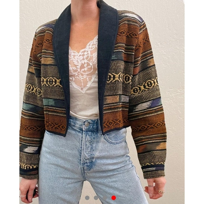 Vintage boho Tapestry Cropped Southwest Aztec Jacket size large