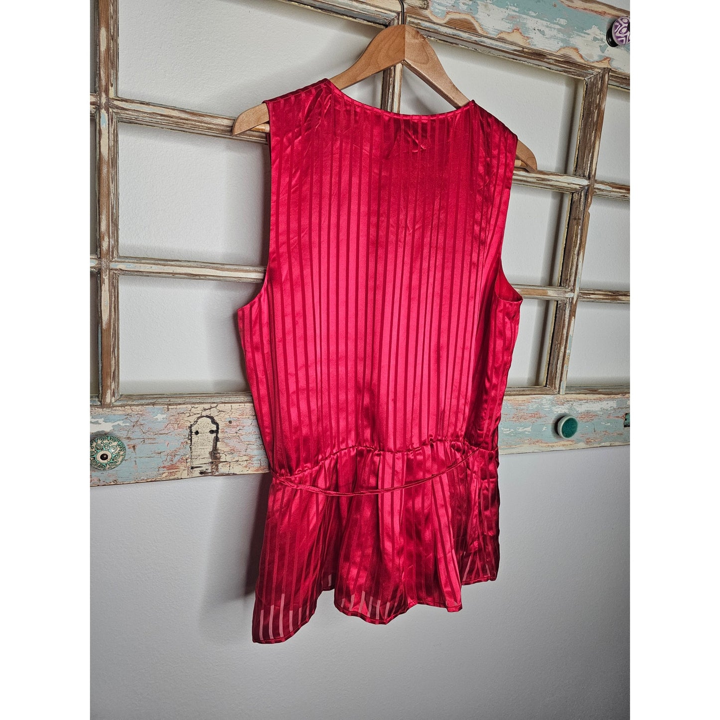 NWT Don Caster 100% Silk Red Sleeveless Wrap Style Blouse Size Large