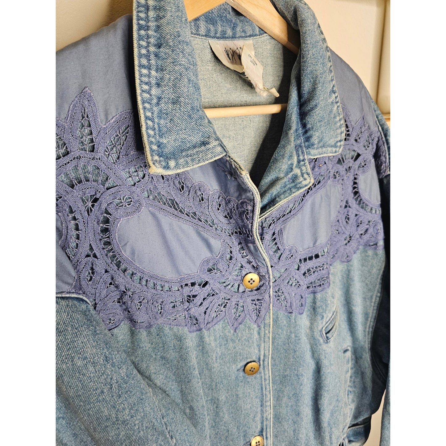 Vintage Denim Jacket By Together With Lace Dolman Sleeves Ladies Size XL