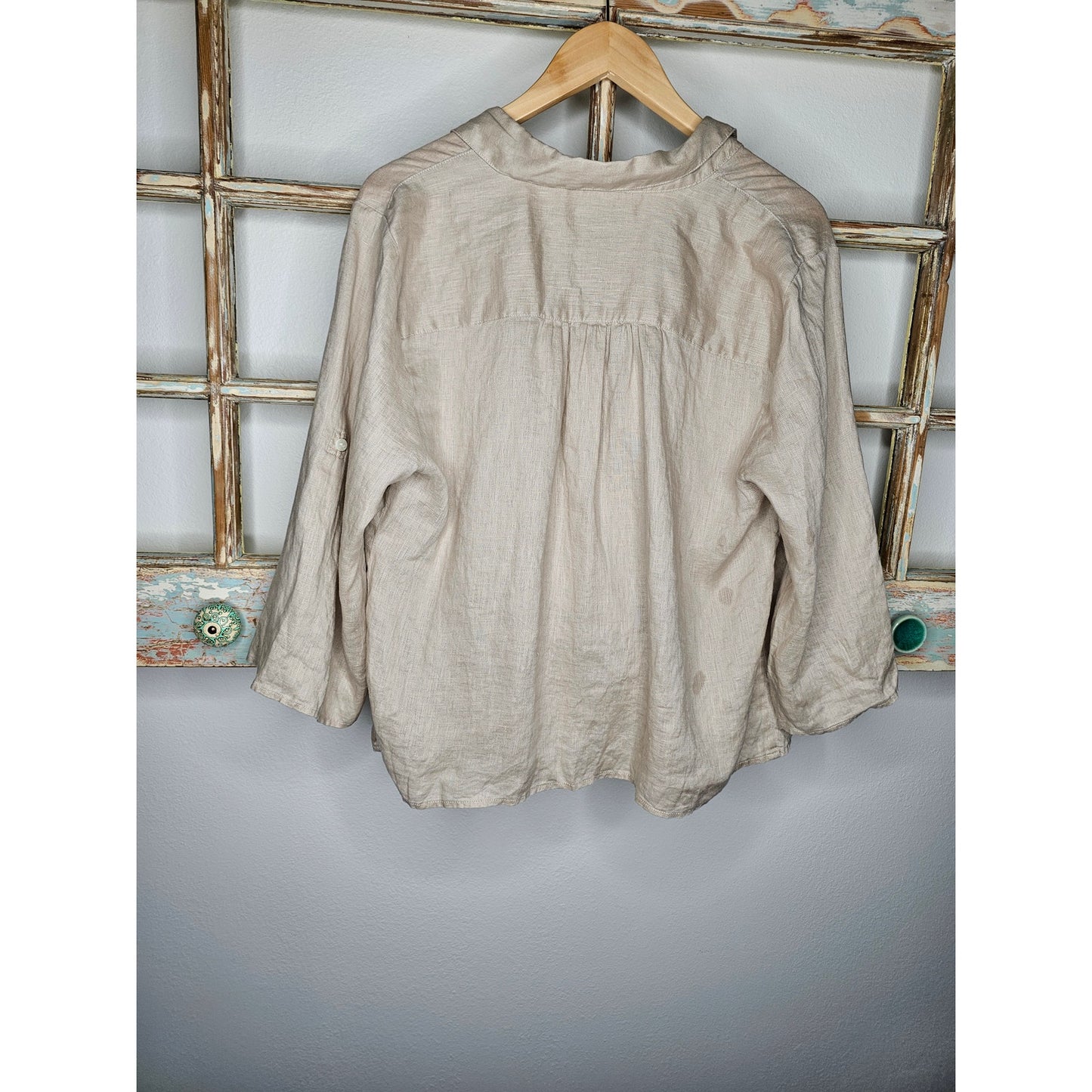 Linen INC Tan 3/4 Sleeve Twisted front At Waist Ladies Size XL