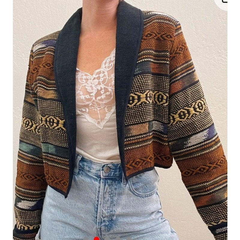 Vintage boho Tapestry Cropped Southwest Aztec Jacket size large