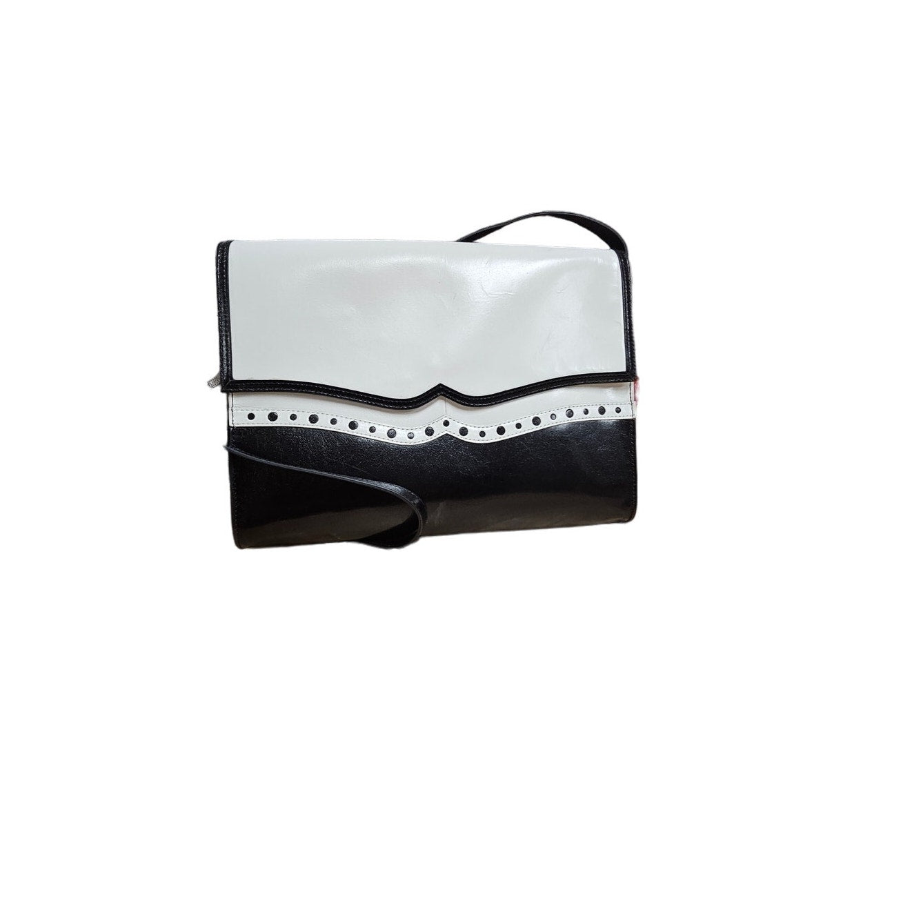 HOBO International Black & White Wing Tip Leather Envelope bag with strap