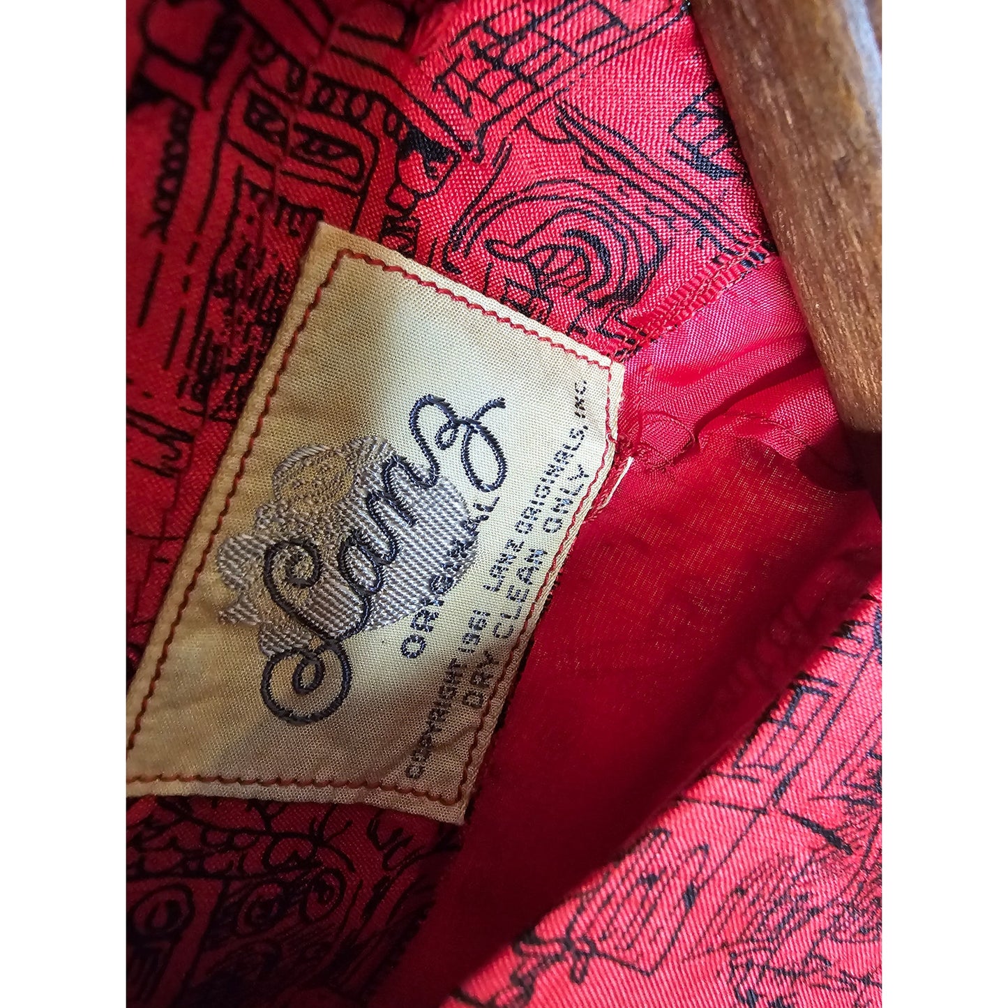 Vintage Lanz Red Silk Dress With sketched Street Scene knee length size small