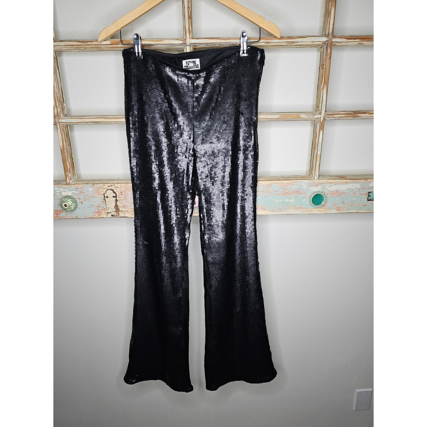 Future Collective X Kahlana Barfield Brown Sequence Bell Bottom Pants Size 6