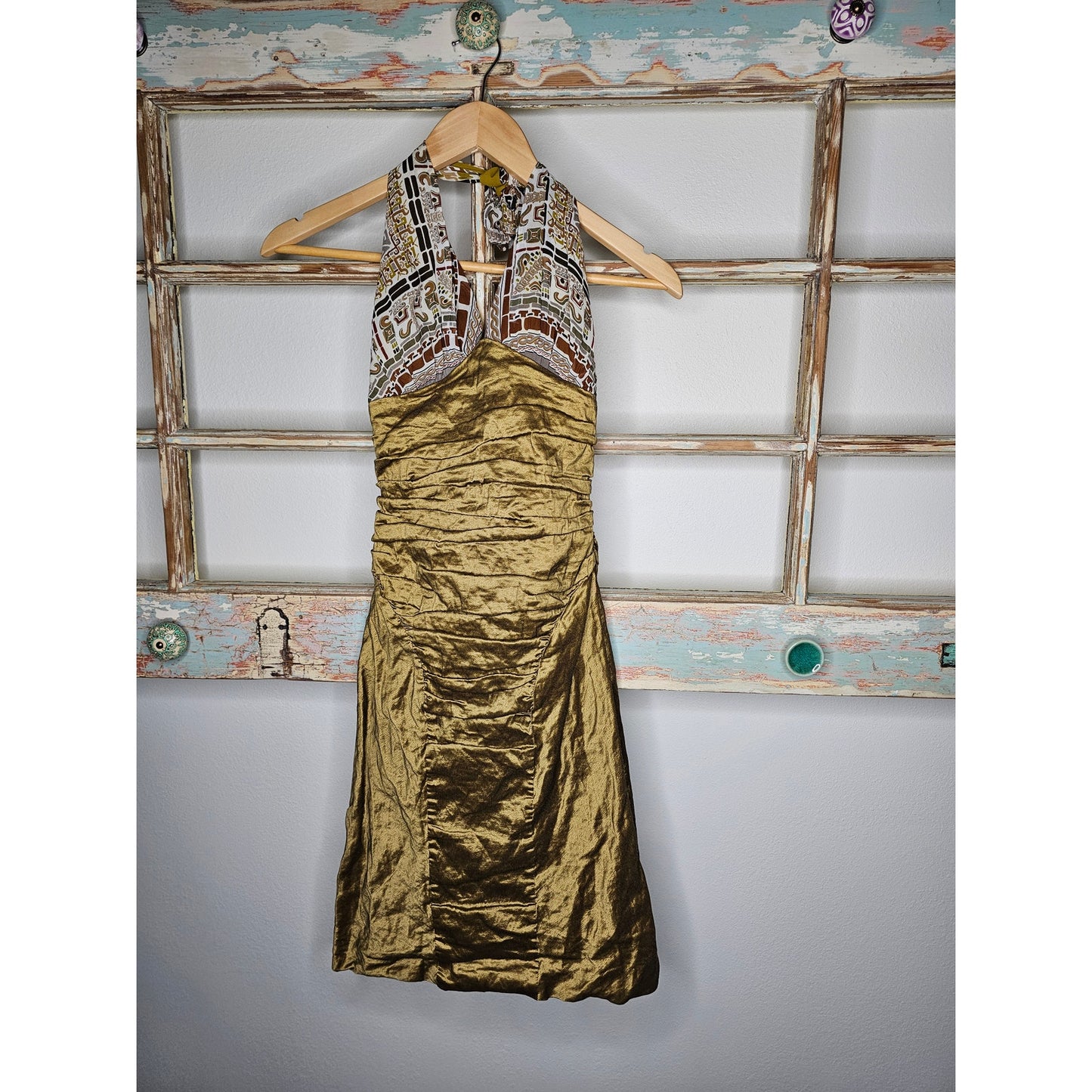 Nicole Miller Collection 100% Silk Ruched Mini with Halter top size 2