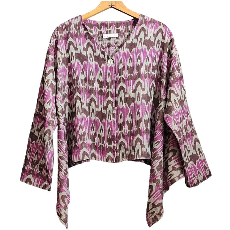 Bryn Walker Linen Ikat Print One Button Over shirt Ladies size Medium