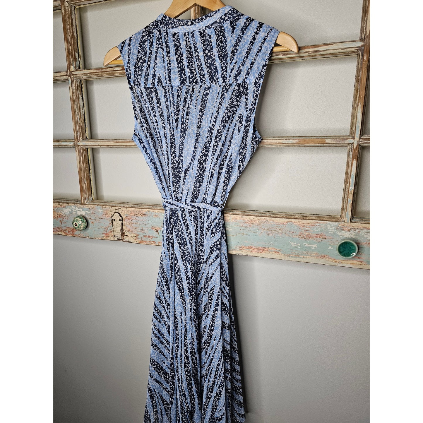 Nanette Lepore Blue Metallic Floral Sleeveless Shear Dress Size 6