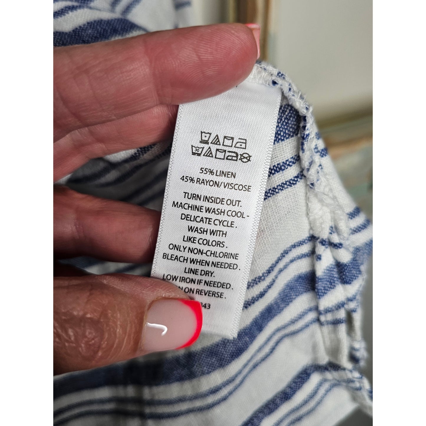 Linen Striped Sigrid Olsen 3/4 Sleeves Boatneck Top Size Medium