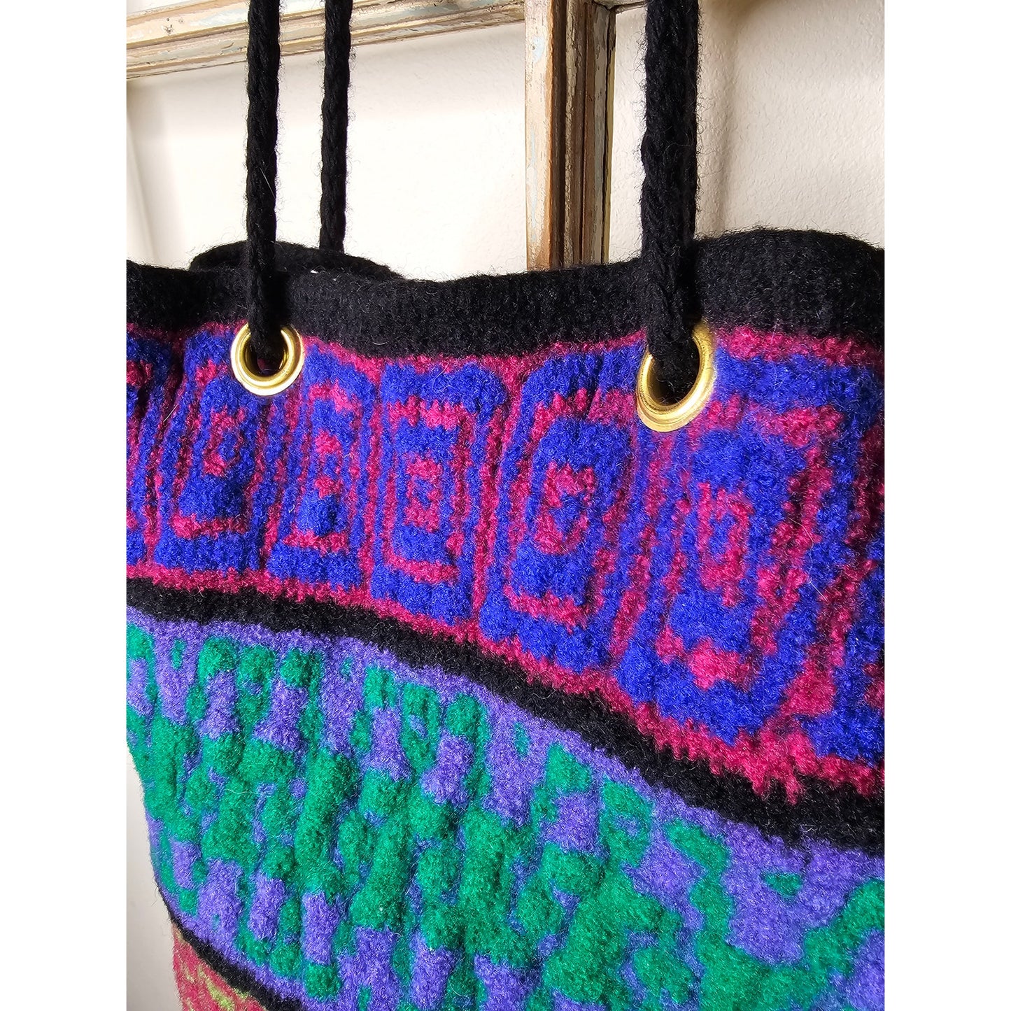 Vintage BOHO Shoulder/ Crossbody Vibrant Yarn Bag with feet