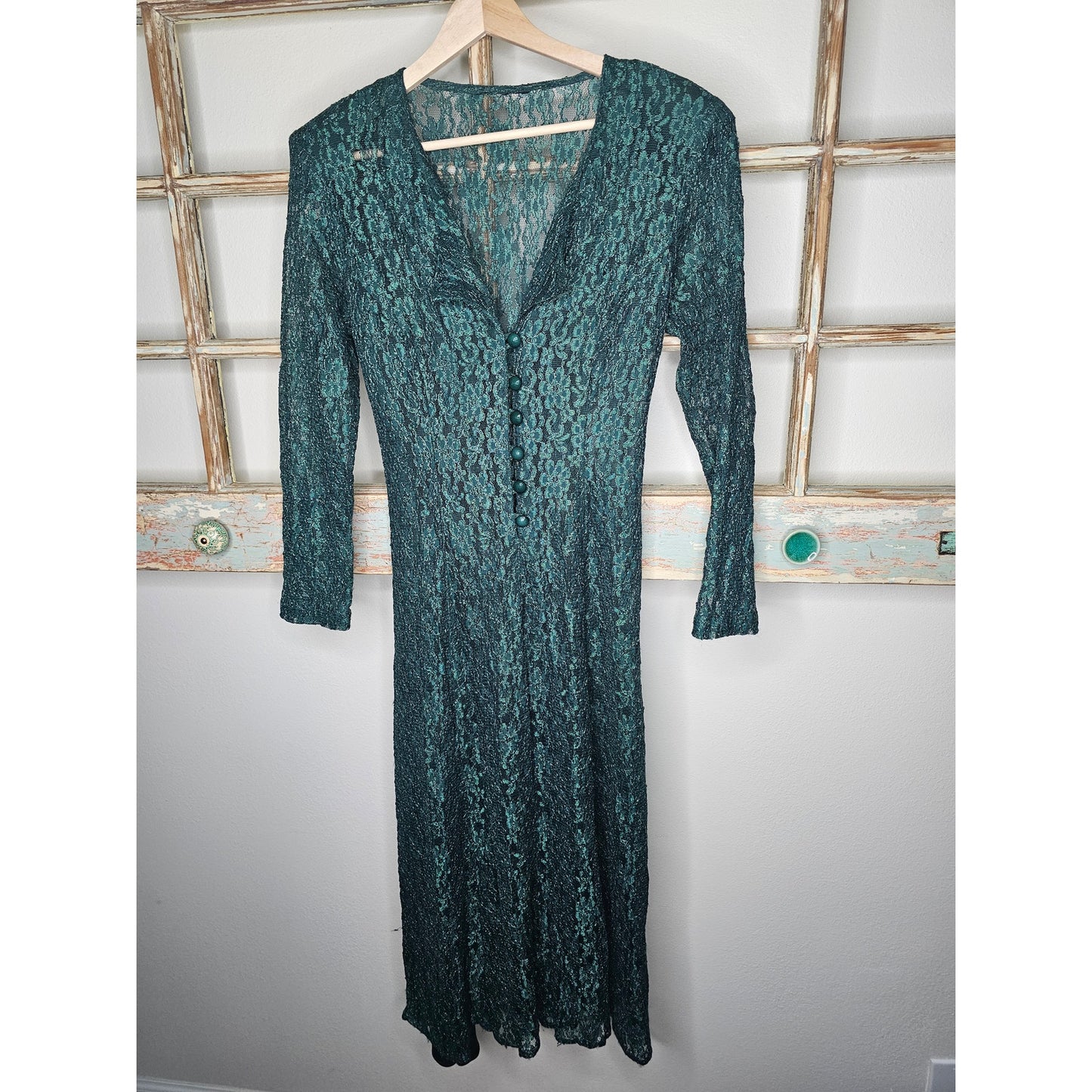 Vintage Green Lace Midid Dress with Green Slip Dress Size 5/6