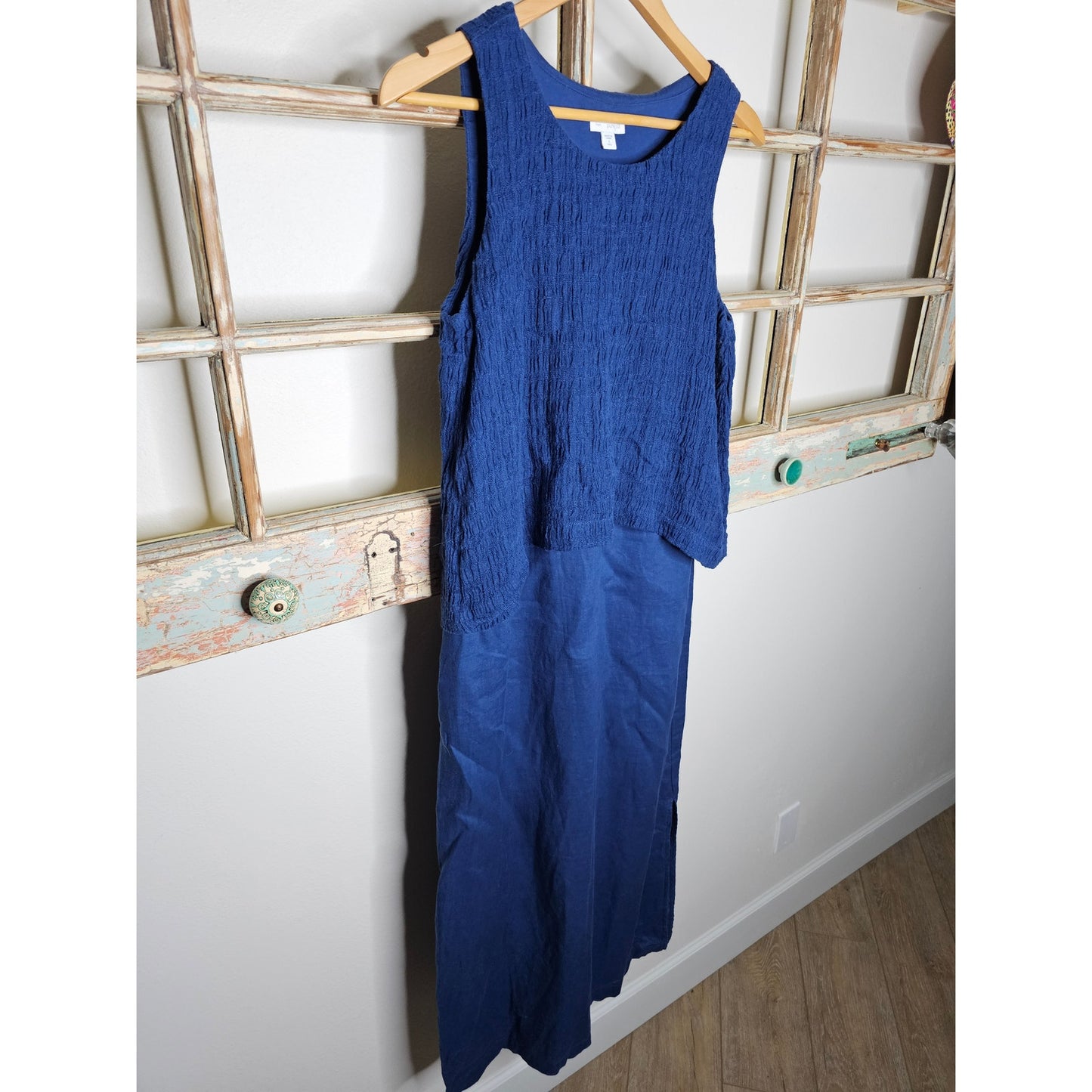 Vintage Linen Pure Jill Blue Midi Sleeveless Dress Ladies Size Small