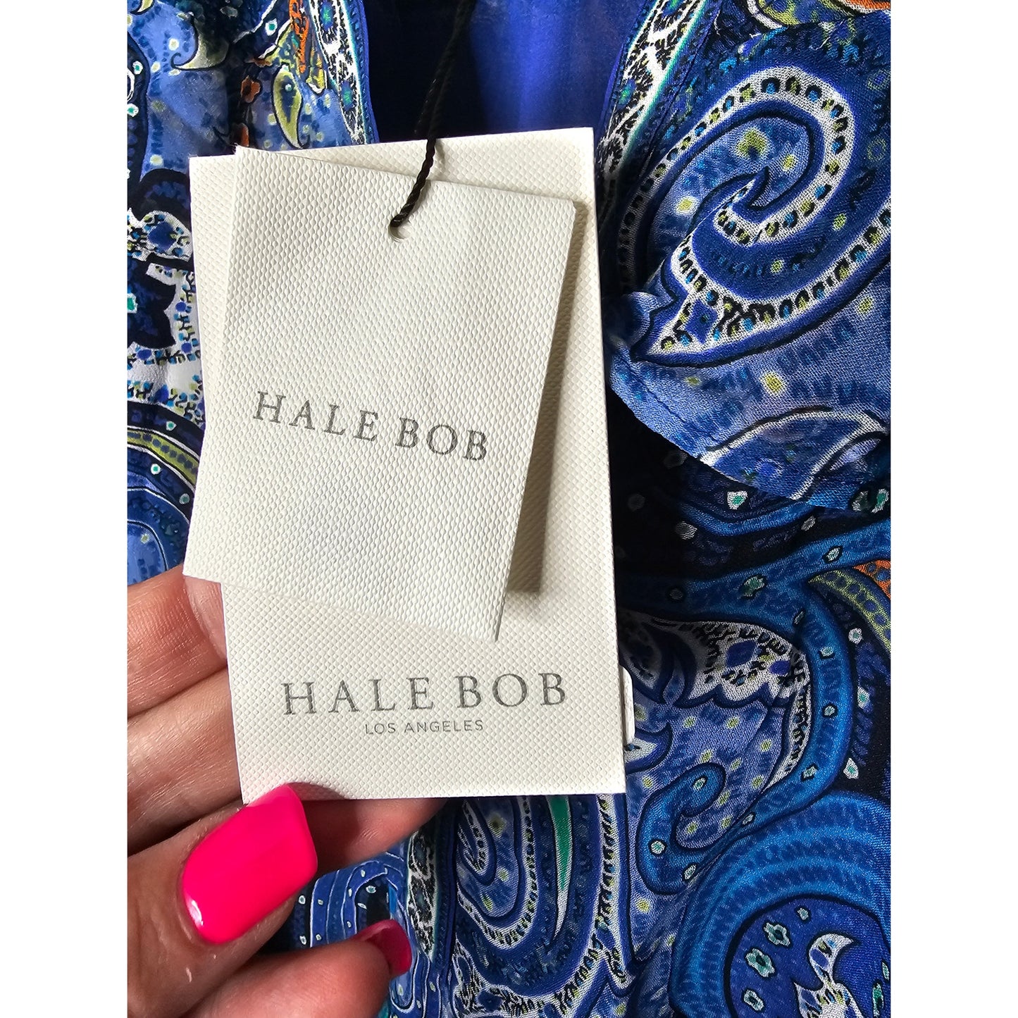 NWT Hale Bob Paisley Blue lightweight Dress Sheer long Sleeves ladies size XS