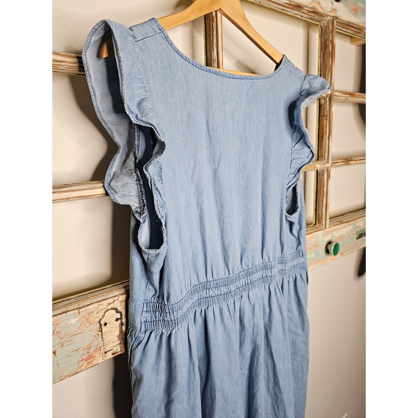Lane Bryant Denim Chambray V-neck Ruffle Cap Sleeve Dress Ladies size 16