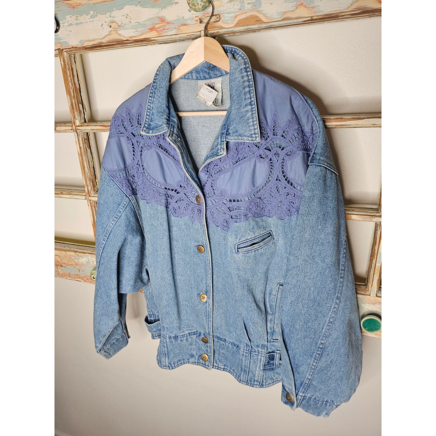 Vintage Denim Jacket By Together With Lace Dolman Sleeves Ladies Size XL