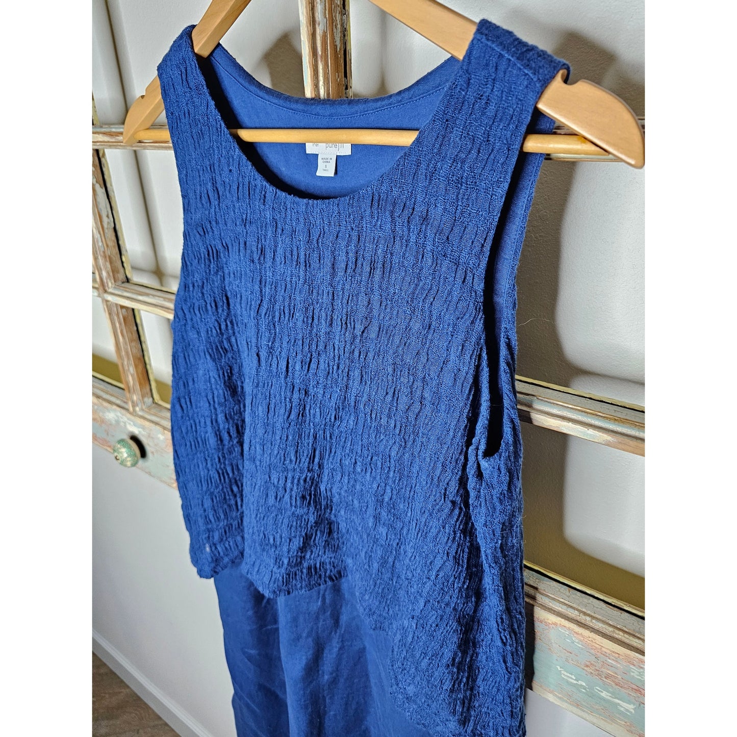 Vintage Linen Pure Jill Blue Midi Sleeveless Dress Ladies Size Small