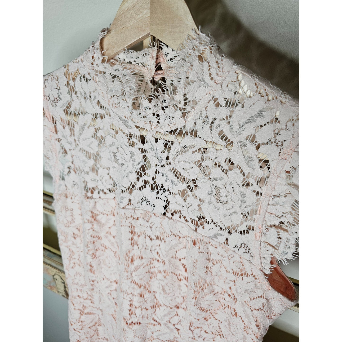 Eyelash Lace Mini Dress W Keyhole Back in Peach By Aijek Ladies 3 / size 10