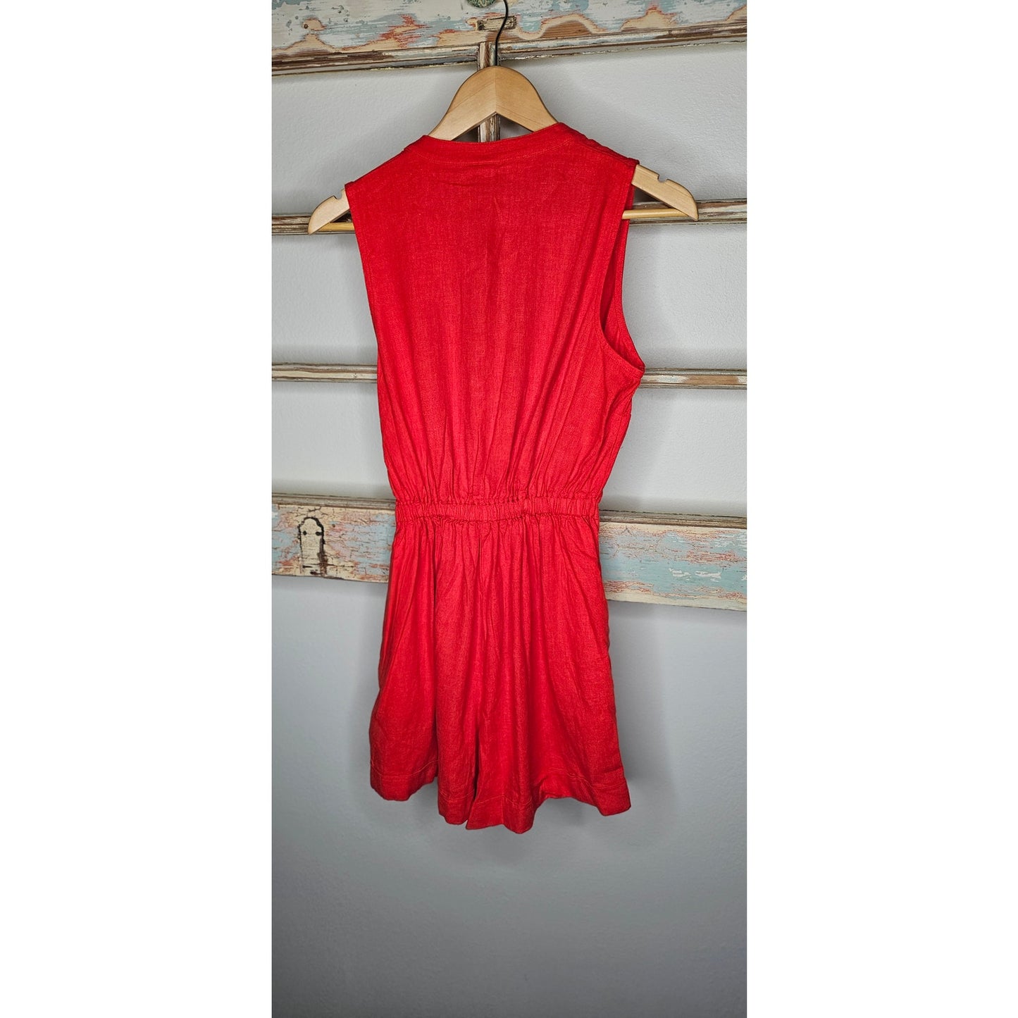NWT Red Linen Blend Short Romper W/ Side Tie Ladies size XS