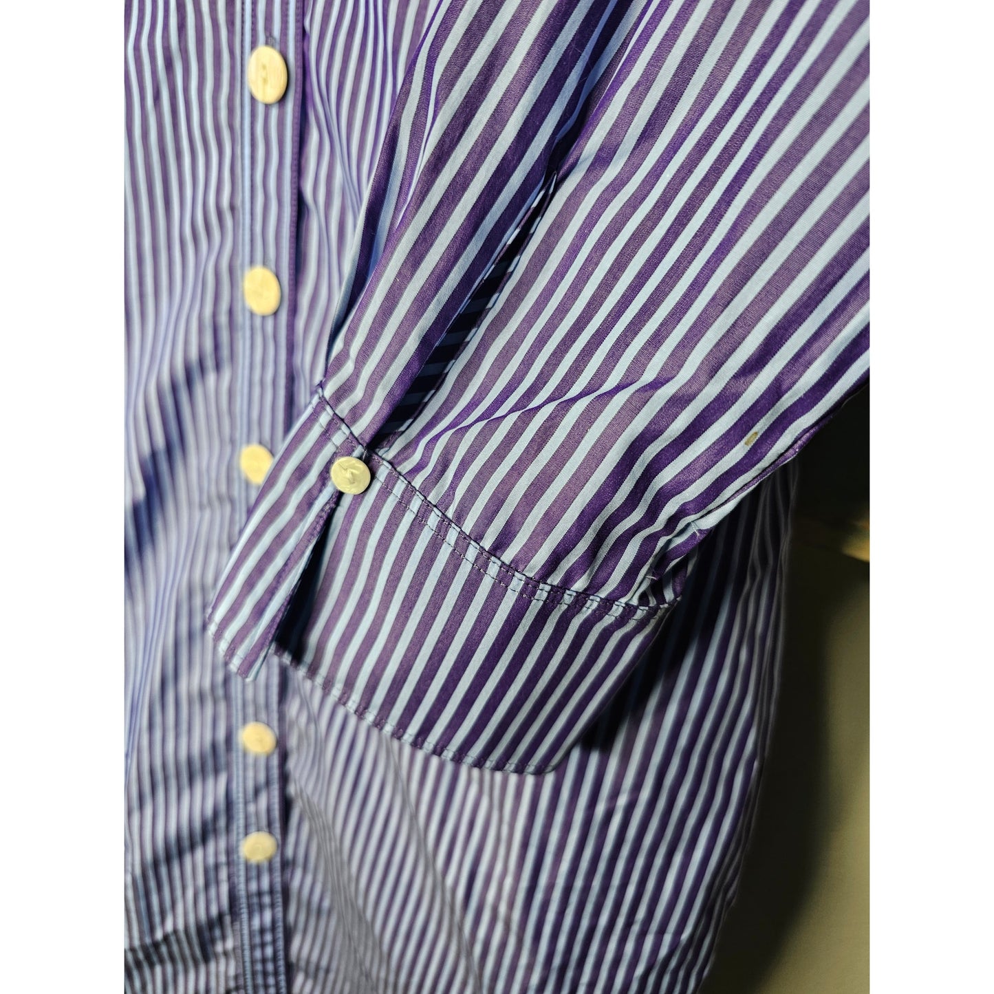Oxford Striped Dress with Pearlized Buttons Blue/Purple Ladies size Medium