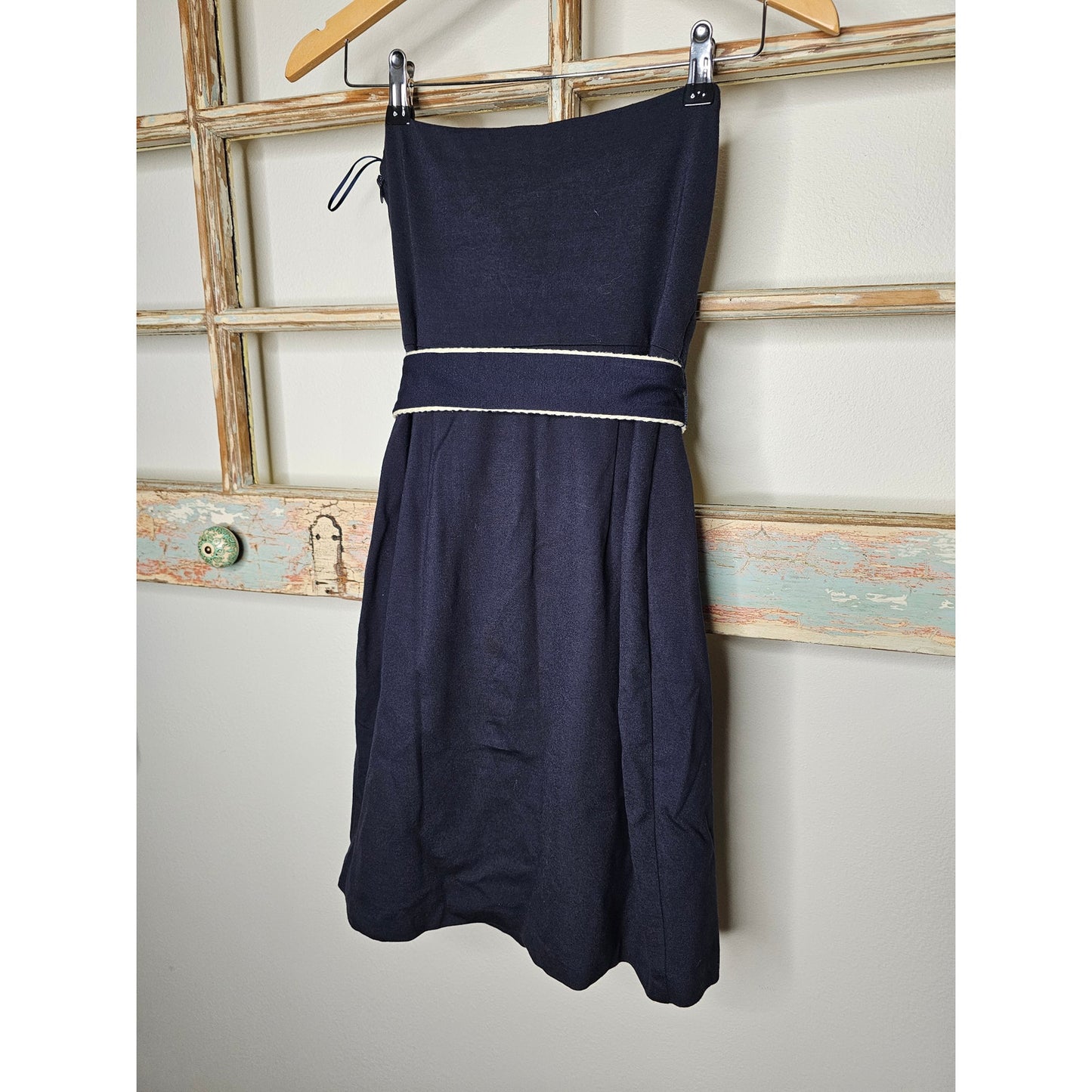 Eva Franco Halter Navy/ White Cocktail Dress Self Tie Belt Size 0