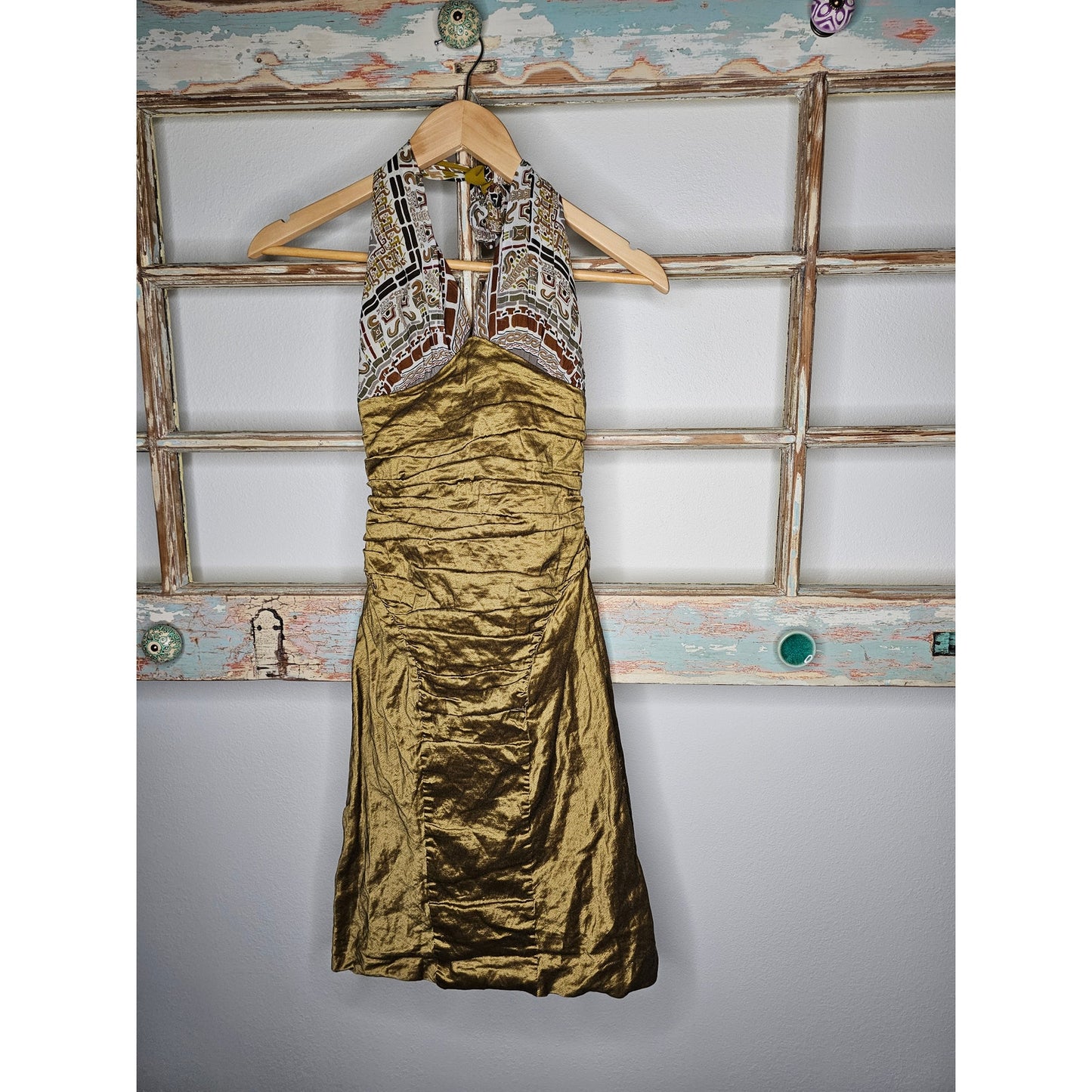 Nicole Miller Collection 100% Silk Ruched Mini with Halter top size 2