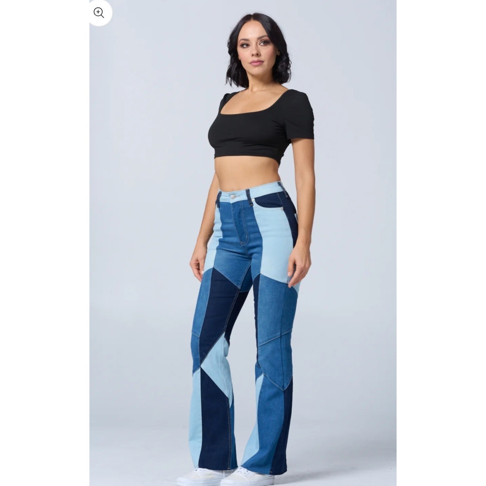 NWT Blue Turtle Patchwork 60's Vibe High Rise Stretch jeans Size 3