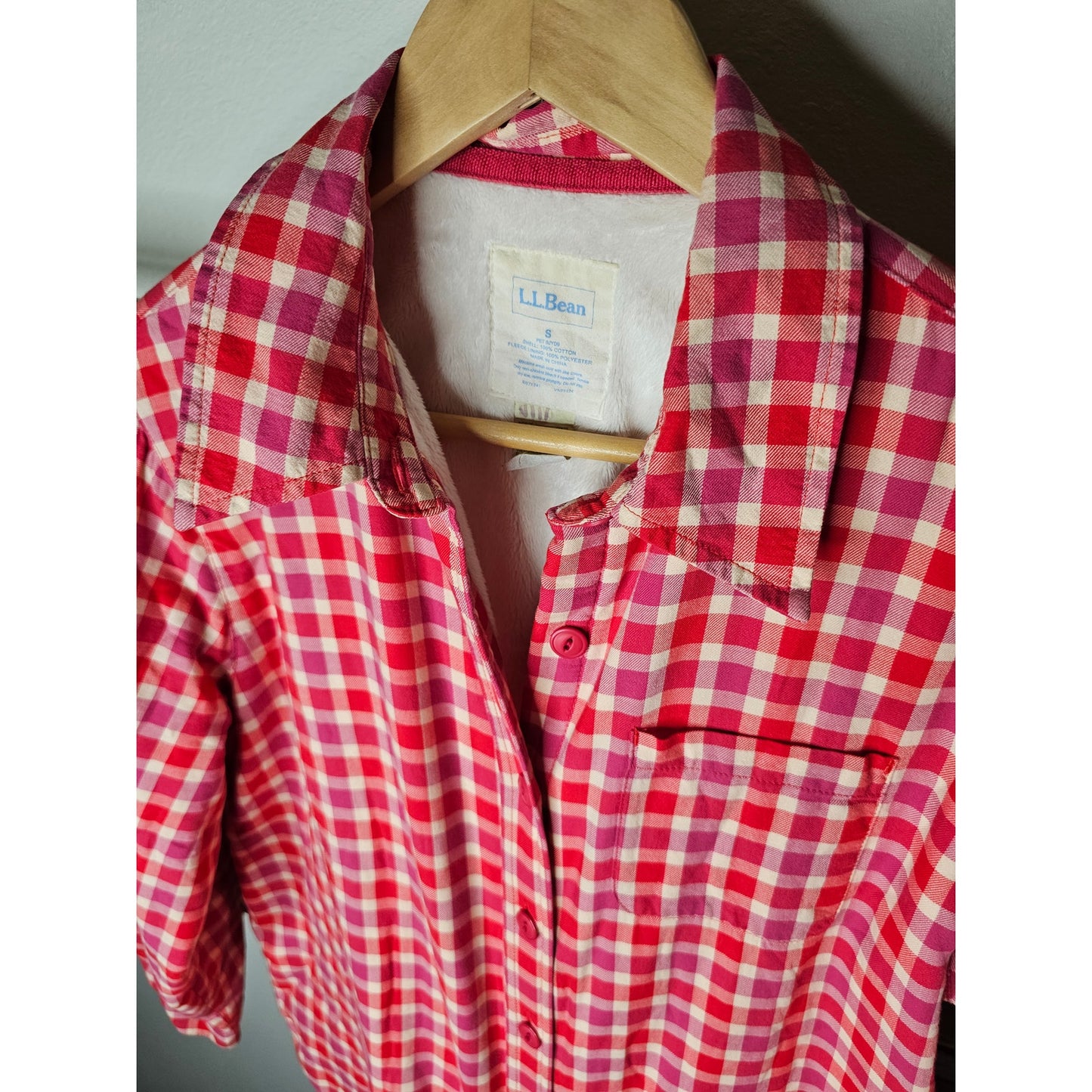 L .L. Bean Sherpa Womens Fleece Vibrant Plaid Lined Button Up Size Small