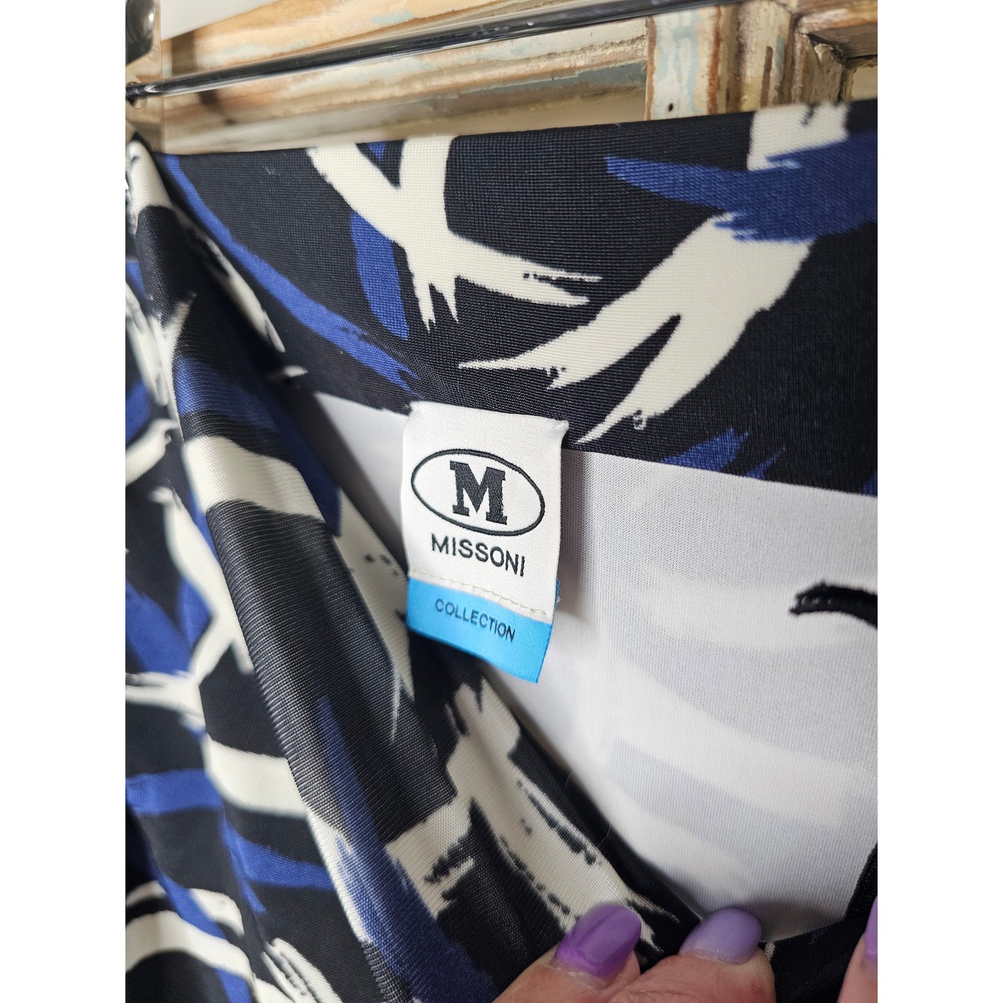NWT Missoni Collection Black/Blue/White Strapless tube Knit Ruched Dress Size Medium